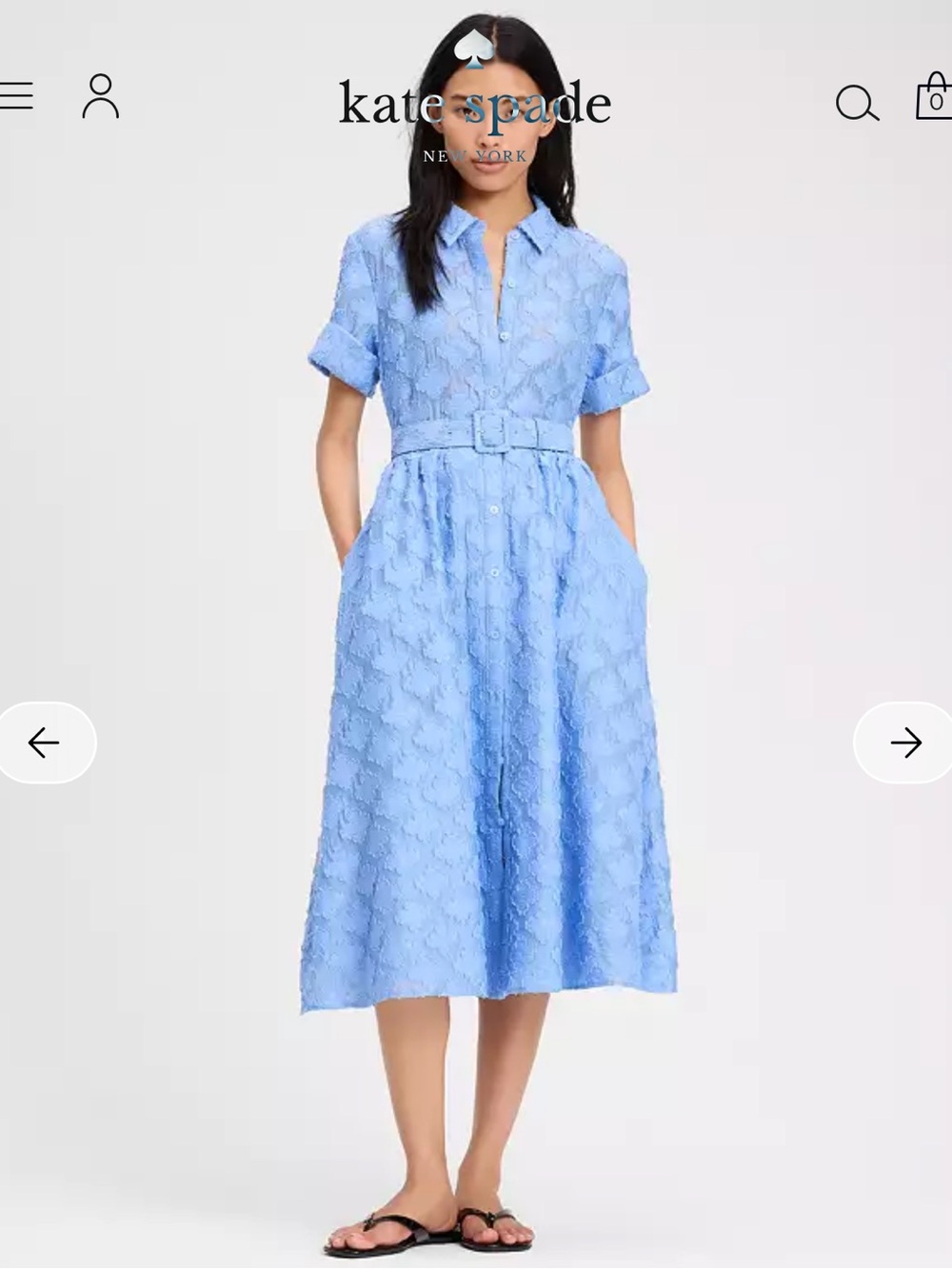 Kate Spade Light Blue Short-Sleeve Belted Midi Shirt Dress - Picture 2 of 5